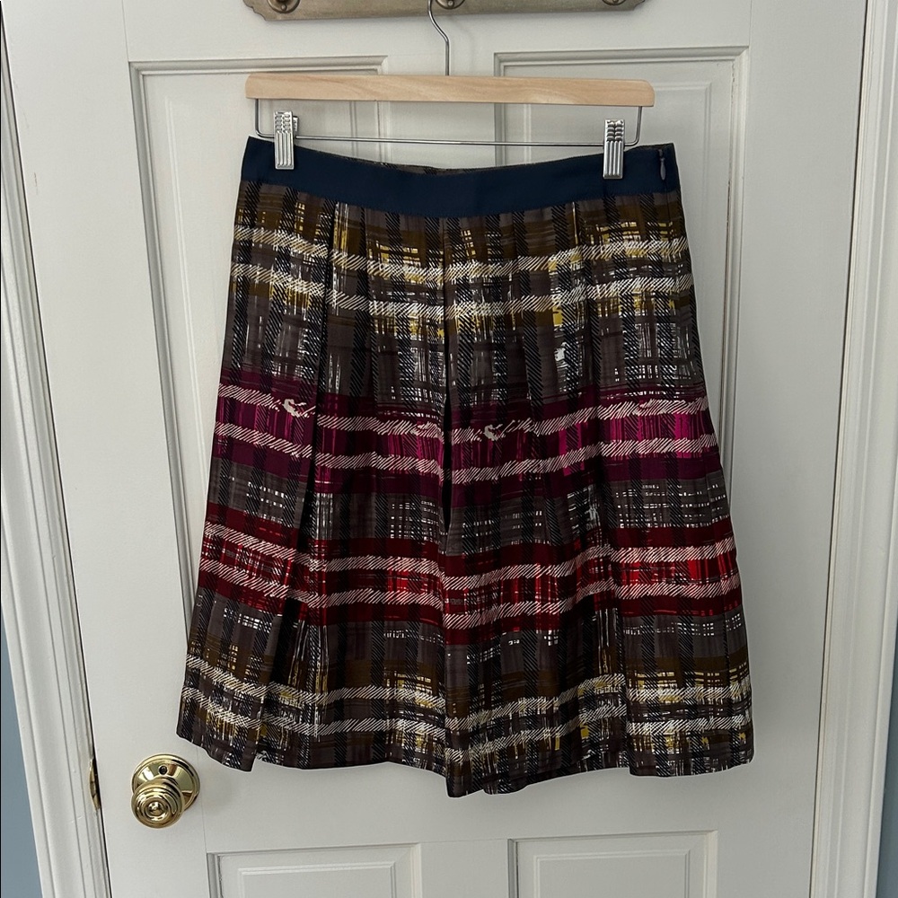 Trina Turk Multicolor Plaid A-Line Skirt, sz 8, New with tags, 100% silk